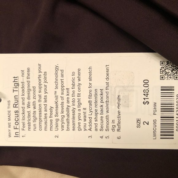 NWT Lululemon In Focus Run Tight 25 - Size 2 - PSHW - Picture 2 of 3